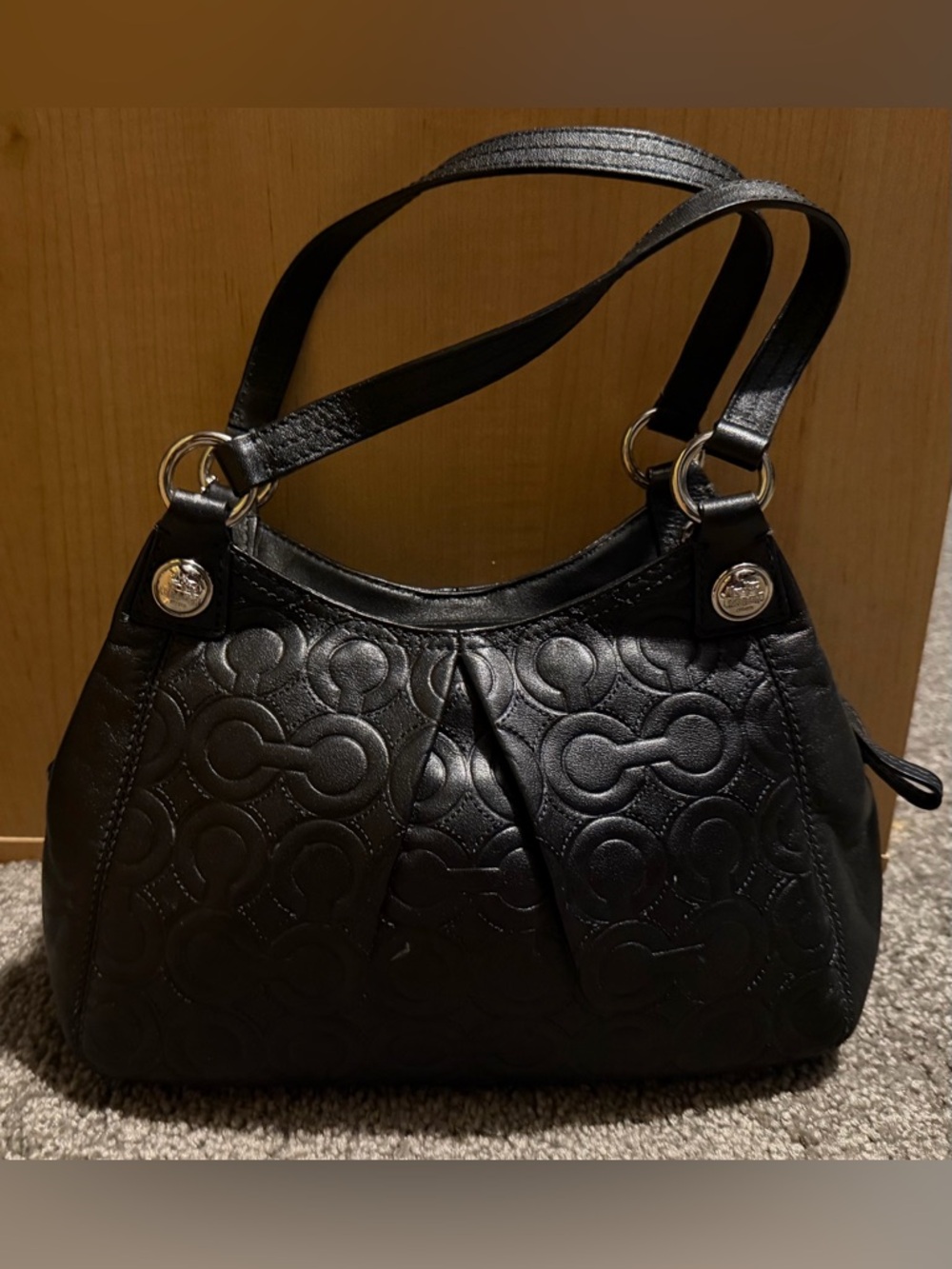 Coach Mia Embossed Leather Mini Maggie Bag - black